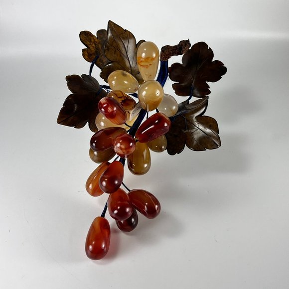 Vintage Marble Grapes Vine Bunch Cluster Carved Onyx Leaves Retro MCM Circa 1960